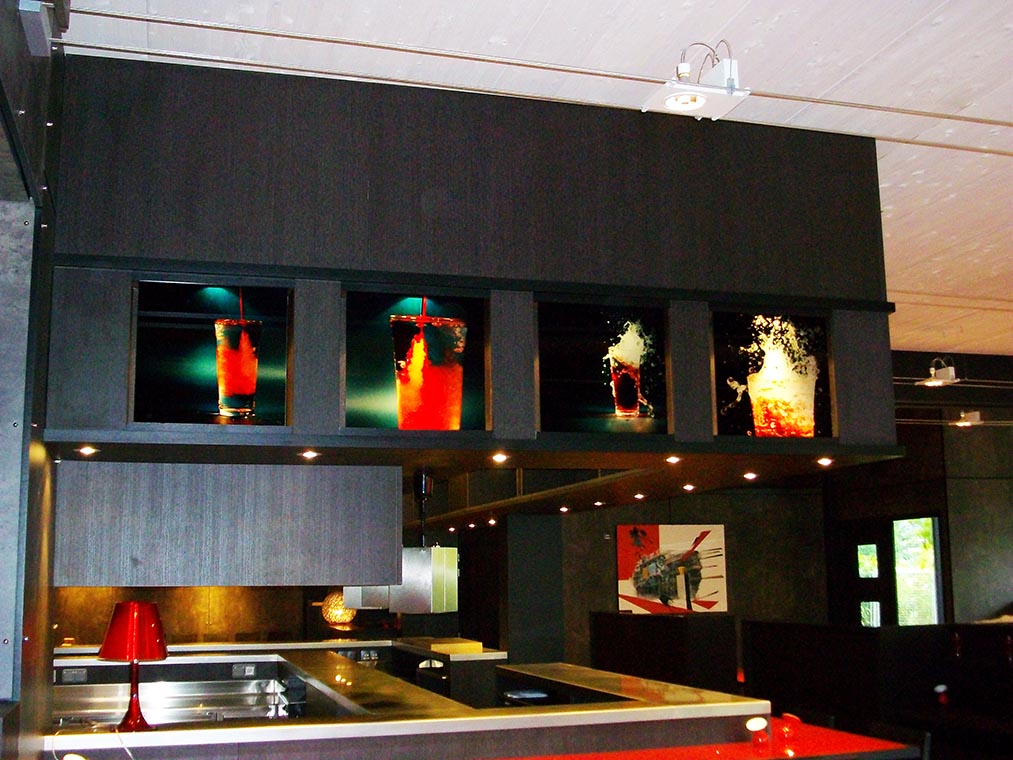 Décoration en vitrage feuilleté avec impression image pour bar
