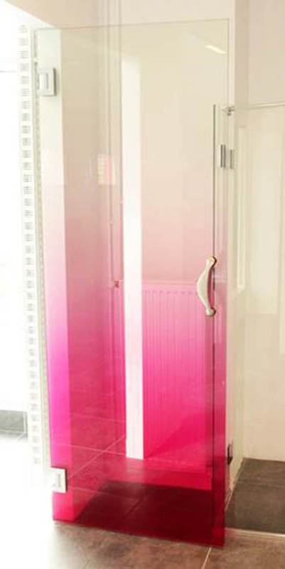 Porte en verre feuilleté dégradé rose, Porte vitrée