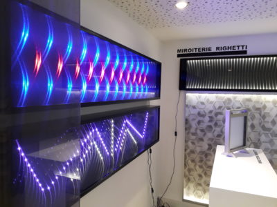 verre feuilleté décoratif avec incorporation de leds avec effets 3d