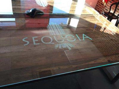 dessus de table verre impression logo