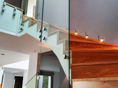 Rampe d'escalier en verre fixée par points